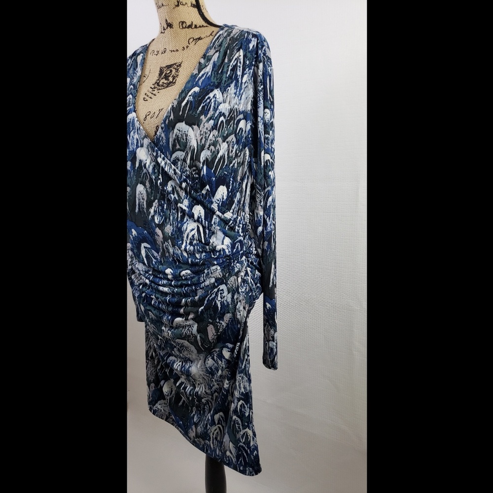 Jennifer Lopez Ruched geometric blue dress sz XL